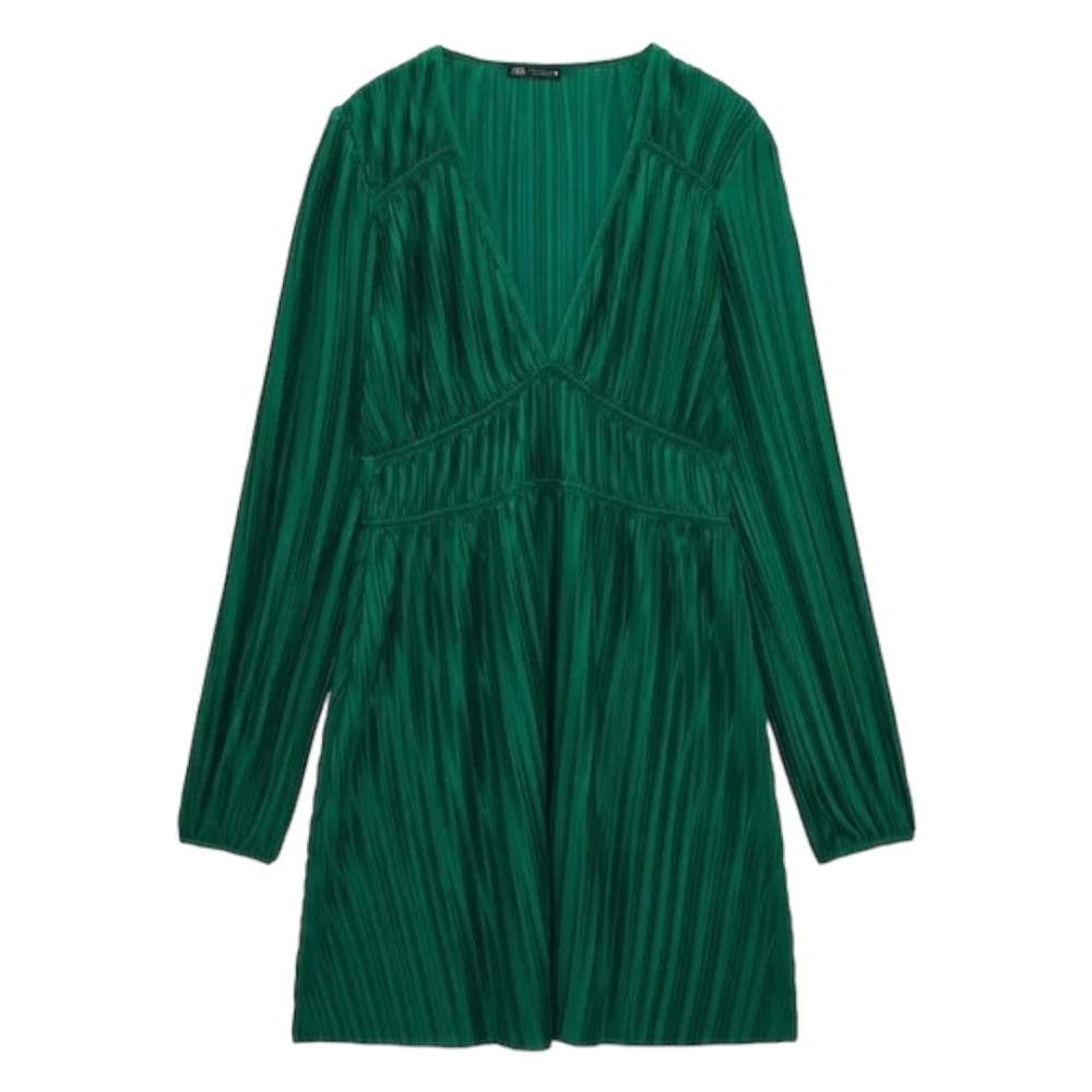 ZARA GREEN PLEATED DRESS - Picture 3 of 9